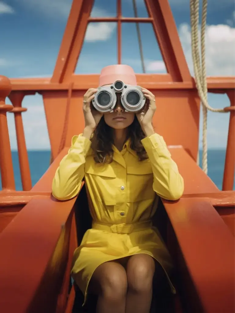 Foto einer Person mit Fernglas